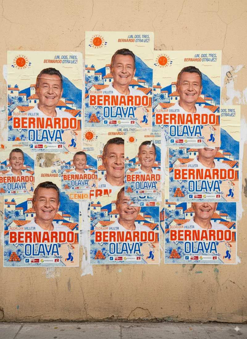 Pared empapelada con los afiches ilustrados de Bernardo Olaya