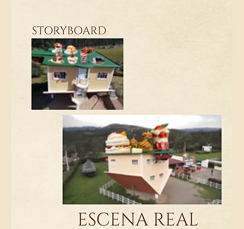 Storyboard y escena real: la casa con el altar del Divino Niño
