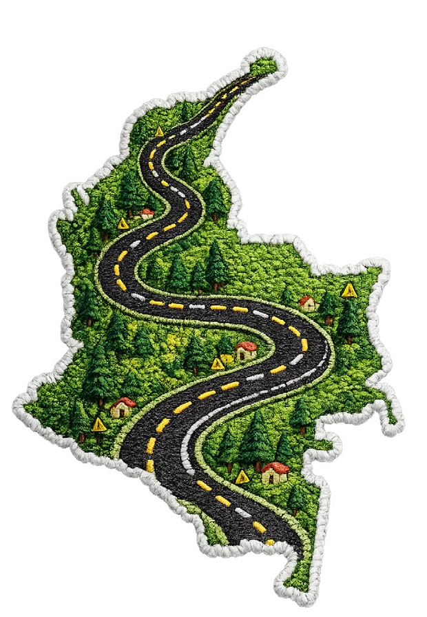 Parche bordado del mapa de Colombia recorrido por la Ruta 25
